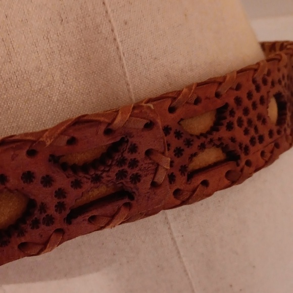 Vintage leather belt wooden buckle made in Mexico main image 4